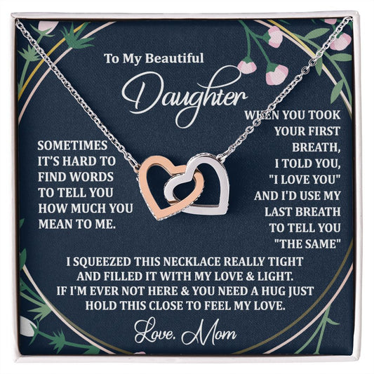 To My Daughter Gift Necklace from Mom, Mother and Daughter Necklace for Girls, Mother Daughter Gift Ideas, Jewelry Pendant Interlocking Hearts Necklace