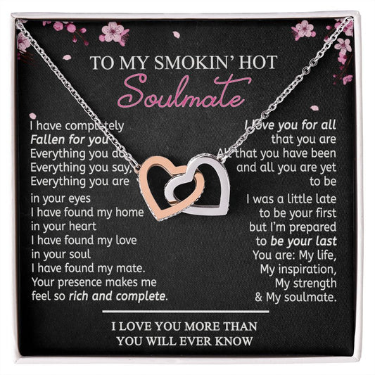 To My Smokin Hot Soulmate Necklace - Wife Gifts From Husband To My Wife Necklace, Gift for Her Romantic, Girlfriend Gifts Necklace for Wife from Men Includes Message Card and Gift Box 12 Interlocking Hearts Necklace