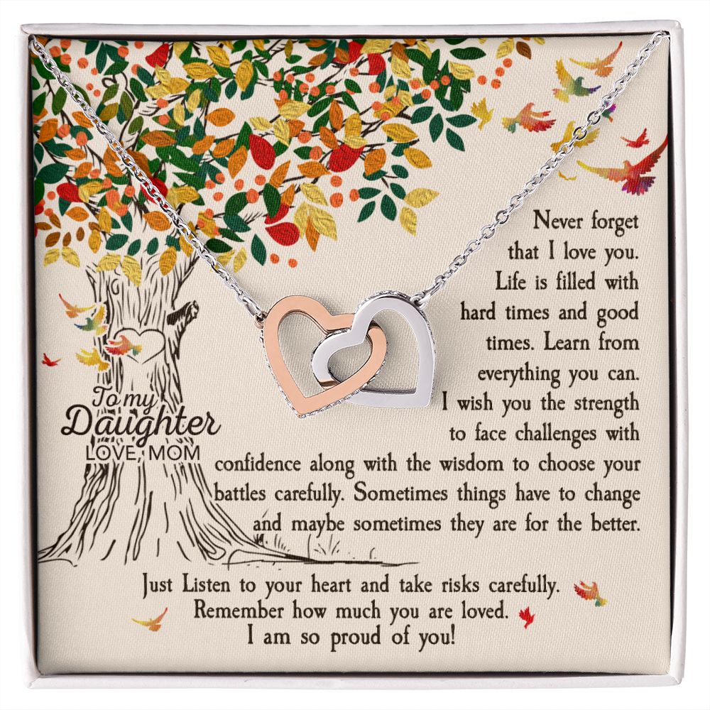 To My Daughter Necklace Pendant Gift From Mom Tree Revised I Am So Proud Of You With Message Card Gift Box Gift For To Daughter, Daughter In Law On Birthday Anniversary Interlocking Hearts Necklace