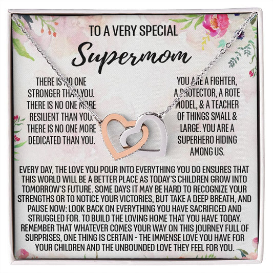 To Supermom Mom Necklace Gift for Single Mother Necklace Holiday, Christmas, Birthday Present for Single Mother, Super Mom, Mother's Day Gift Mom Jewelry for Women 301 Interlocking Hearts Necklace