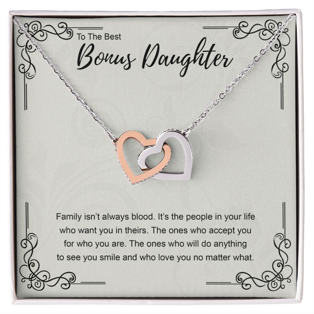 Bonus Daughter Gift Necklace, Double Hearts Necklace, Stepdaughter Jewelry Interlocking Hearts Necklace