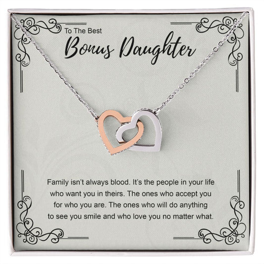 Bonus Daughter Gift Necklace, Double Hearts Necklace, Stepdaughter Jewelry Interlocking Hearts Necklace