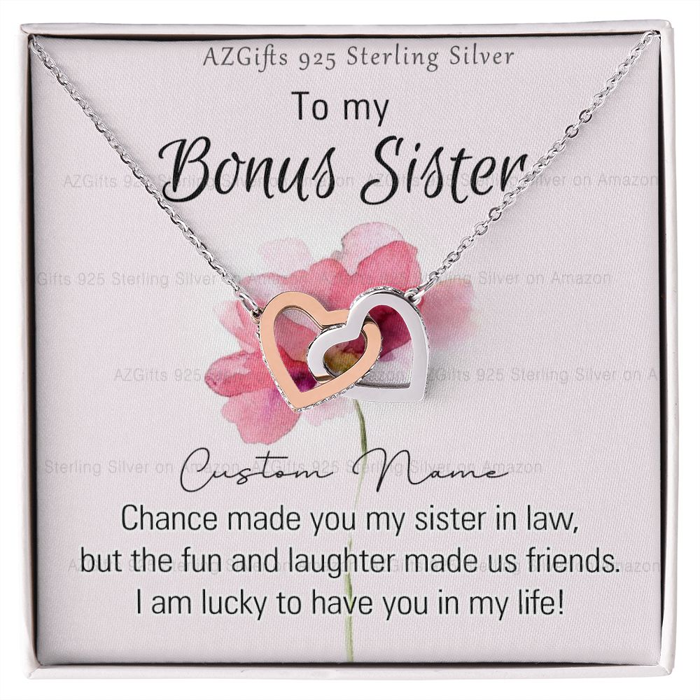 To my Bonus Sister Necklace Pendant for Sister in law Gift for Sister-in-Law Birthday Gift Idea for Her Sister of the Groom Necklace for Future Sister in Law Gift Interlocking Hearts Necklace