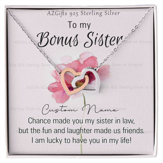To my Bonus Sister Necklace Pendant for Sister in law Gift for Sister-in-Law Birthday Gift Idea for Her Sister of the Groom Necklace for Future Sister in Law Gift Interlocking Hearts Necklace