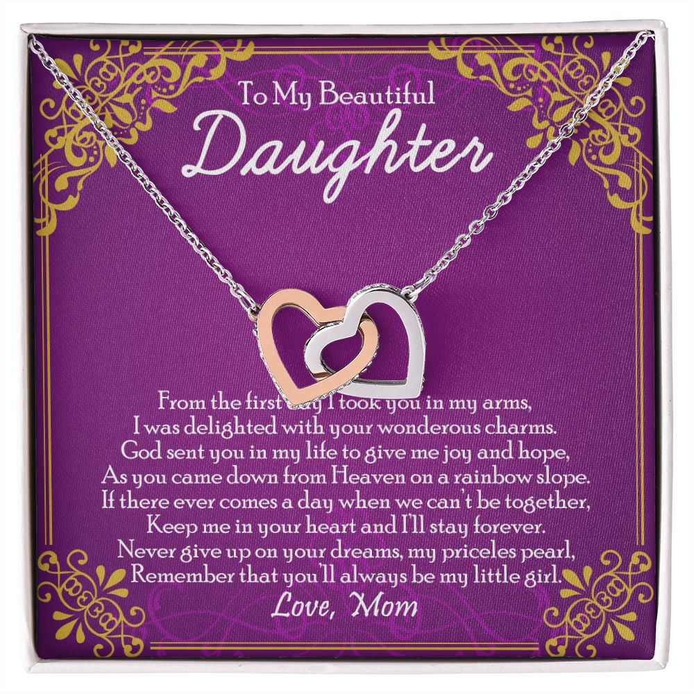 To My Daughter Necklace Gift from Mom, Mother and Daughter Jewelry Necklace for Girls, Mother Daughter Gift Ideas, Jewelry Pendant Necklace Interlocking Hearts Necklace