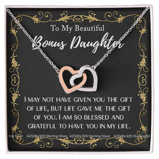Personalized Jewelry Gift - To My Bonus Daughter - Love Knot Necklace, Step daughter, Adopted daughter, daughter in law gift, future daughter, Gift from step dad Interlocking Hearts Necklace