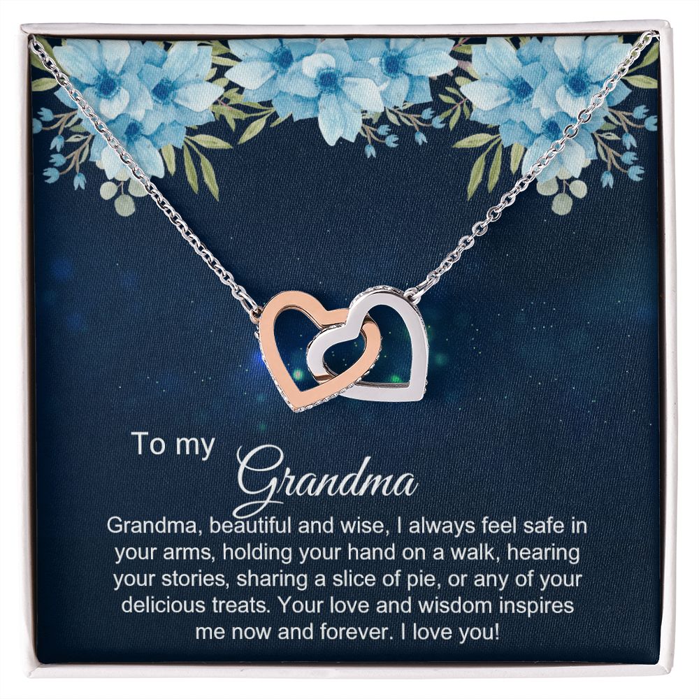 To My Grandma Necklace, Gift for Grandmother Necklace, Mothers Day Gift For Grandma Nana, Grandma Jewelry From Grandchildren GrandKids , Jewelry Box Gift For Grandma Grandmother2 Interlocking Hearts Necklace