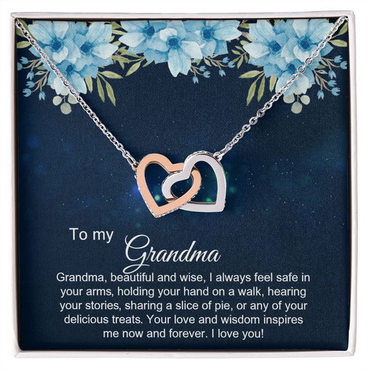 To My Grandma Necklace, Gift for Grandmother Necklace, Mothers Day Gift For Grandma Nana, Grandma Jewelry From Grandchildren GrandKids , Jewelry Box Gift For Grandma Grandmother2 Interlocking Hearts Necklace