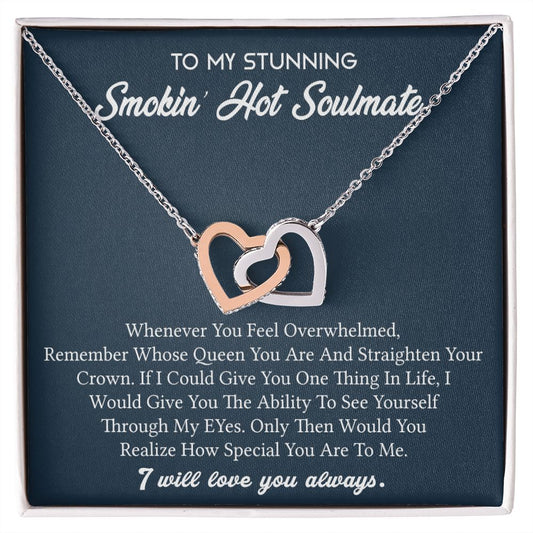 To My Soulmate Necklace for Women Birthday Valentines Day Jewelry Gifts For My Wife with Message Card Box Personalized Gift Present Pendant for Future Wife Soulmate Girlfriend Love 5 Interlocking Hearts Necklace