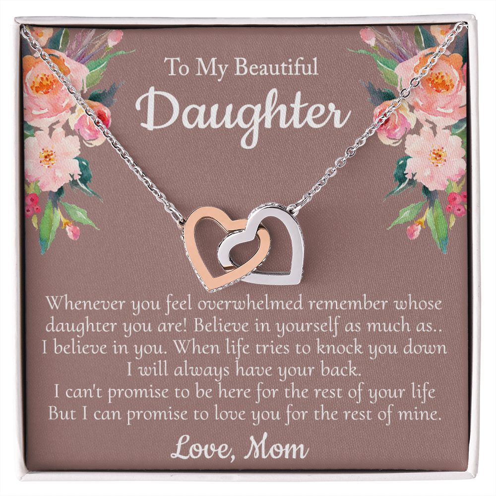 To My Beautiful Daughter Necklace With Thoughtful Card Box Gift Necklace for Daughter from Mom Daughter Gifts for Daughters Jewelry for Girls Her Mother Daughter Necklace Interlocking Hearts Necklace
