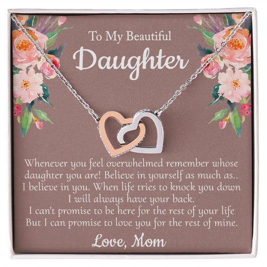 To My Beautiful Daughter Necklace With Thoughtful Card Box Gift Necklace for Daughter from Mom Daughter Gifts for Daughters Jewelry for Girls Her Mother Daughter Necklace Interlocking Hearts Necklace