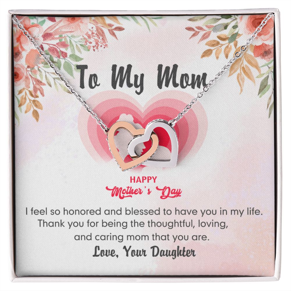 To My Mom Necklace Pendant Gift From Daughter And Happy Mother's Day Gift For Mom Birthday, Anniversary Thank You Interlocking Hearts Necklace
