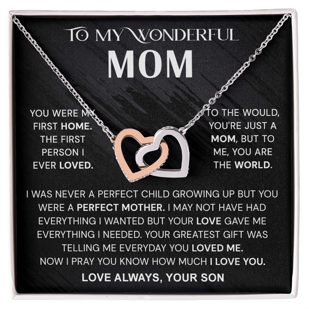 To My Wonderful Mom Necklace, Mom From Son Gift, Gift for Mother's Day From Son, Gift for Mom, Mother Gift from Son Necklace, Son to Mom Gifts, Mom gifts, Mothers Day Gift From Son Interlocking Hearts Necklace