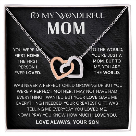 To My Wonderful Mom Necklace, Mom From Son Gift, Gift for Mother's Day From Son, Gift for Mom, Mother Gift from Son Necklace, Son to Mom Gifts, Mom gifts, Mothers Day Gift From Son Interlocking Hearts Necklace