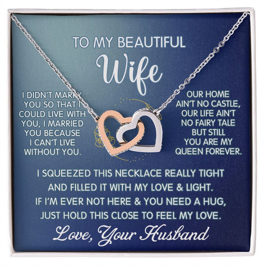 Gifts For Wife Romantic, Wife Birthday Gift Ideas, To My Beautiful Wife Necklace, Interlocking Hearts Necklace For Wife From Husband Jewelry Message Card and Gift Box