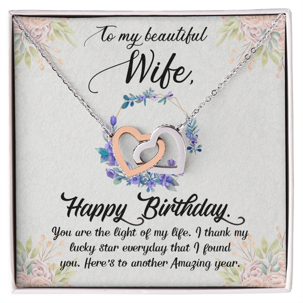 To My Beautiful Wife Necklace  Interlocking Hearts Necklace Message Card and Box Gift Set for Girlfriend Women from Husband Boyfriend Couples Pendant Jewelry Valentines Day Anniversary Birthday