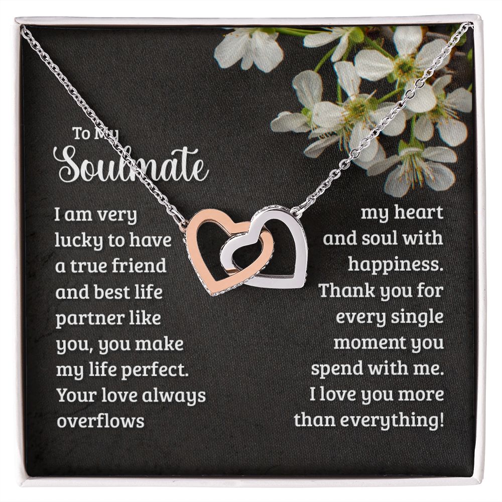 To My Soulmate Necklace for Women Birthday Christmas Jewelry Gifts For My Wife with Message Card Box Personalized Gift Present Pendant for Future Wife Soulmate Girlfriend Love 18 Interlocking Hearts Necklace
