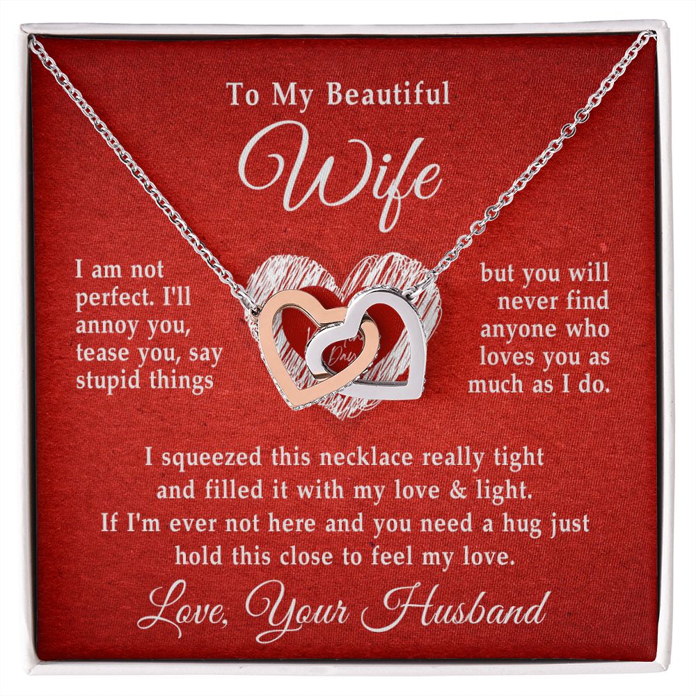 To My Beautiful Wife Necklace, Wedding Anniversary Jewelry For Women, Necklace For Wife from Husband, Gifts For Wife Birthday Gifts Necklace, Jewelry With Message Card In A Gift Box Interlocking Hearts Necklace