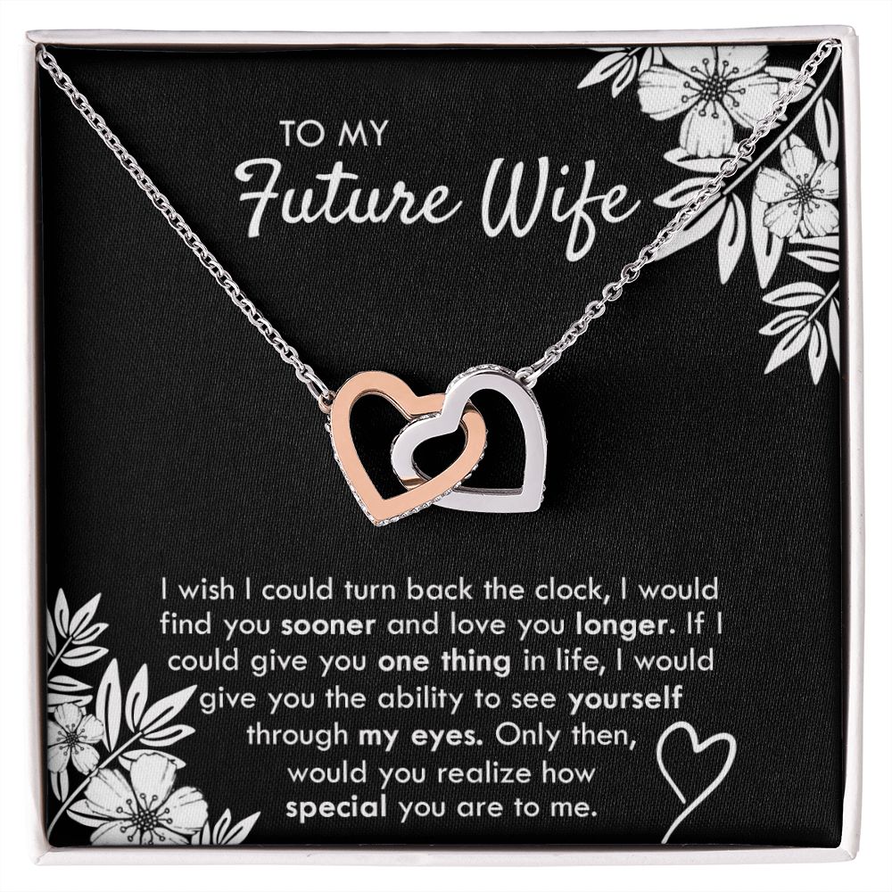 To My Future Wife Necklace, Alluring Beauty Necklace with Message Card and Gift Interlocking Hearts Necklace