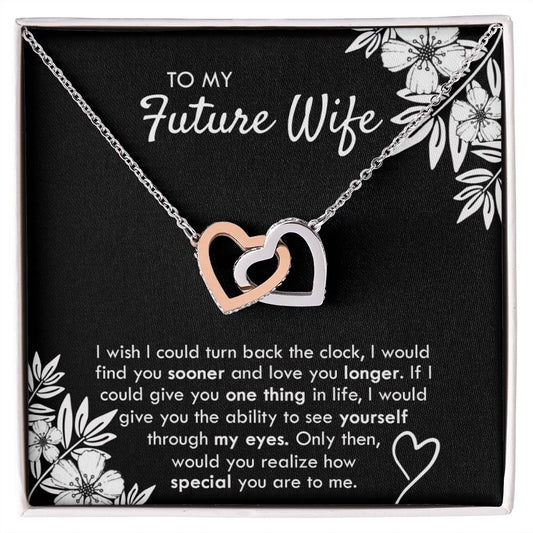 To My Future Wife Necklace, Alluring Beauty Necklace with Message Card and Gift Interlocking Hearts Necklace