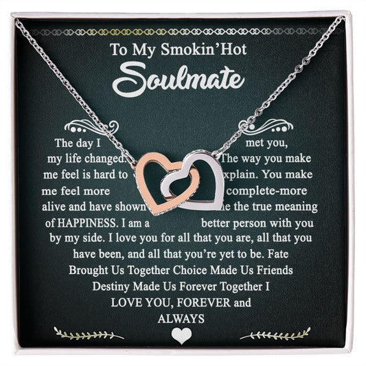 To My Smokin Hot Soulmate Necklace - Wife Gifts From Husband To My Wife Necklace, Gift for Her Romantic, Girlfriend Gifts Necklace for Wife from Men Includes Message Card and Gift Box 3 Interlocking Hearts Necklace