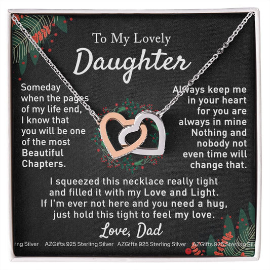 To My Daughter Necklace from Dad Father to Daughter Necklace for Daughter Gift for Daughter Wedding Gift Daughter Jewelry for Daughter Present for Christmas Birthday Gift Interlocking Hearts Necklace
