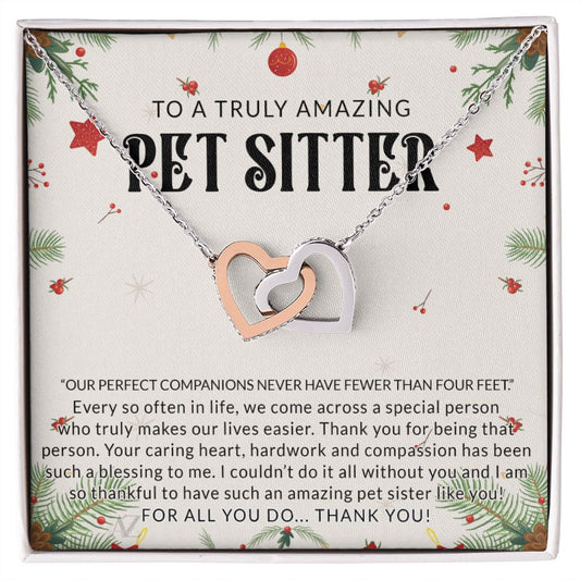 Pet Sitter Gift Necklace, Dog Sitter Thank You Gift, Cat Sitter Thank You Gift, Christmas Present for Pet Sitter, Dog Sitter Appreciation Gift, Necklace for Dog Sitter Interlocking Hearts Necklace