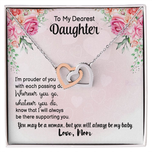 To My Daughter Necklace Gift from Mom, Mother and Daughter Jewelry Necklace for Girls, Mother Daughter Gift Ideas, Jewelry Pendant Necklace Interlocking Hearts Necklace