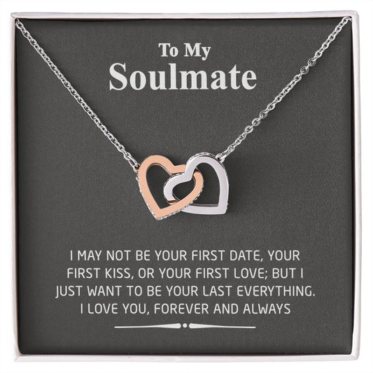 To My Soulmate Necklace for Women Birthday Valentines Day Jewelry Gifts For My Wife with Message Card Box Personalized Gift Present Pendant for Future Wife Soulmate Girlfriend Love 2 Interlocking Hearts Necklace