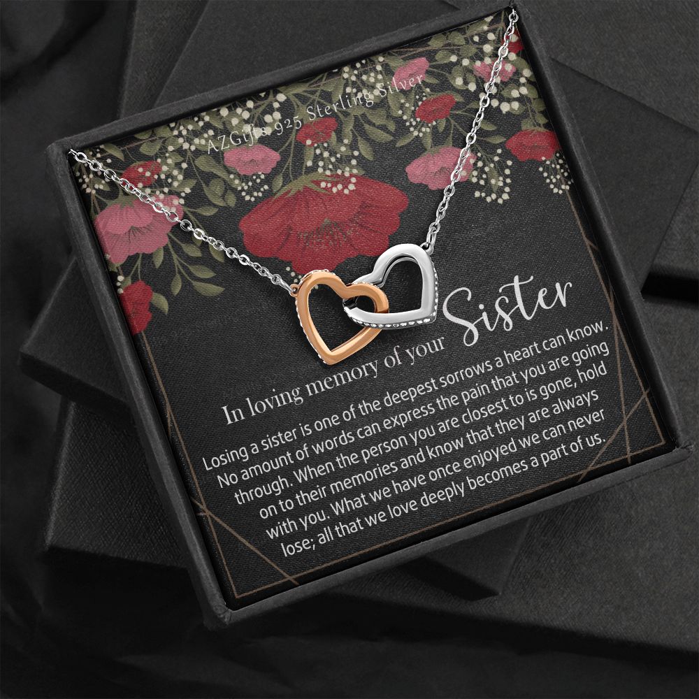 In Loving Memory of Your Sister Necklace Grief Gifts for Grieving Gift for Memorial Pendant Necklace Gifts for Remembrance Gifts for Bereavement Gifts Sorry for Your Loss 301 Interlocking Hearts Necklace