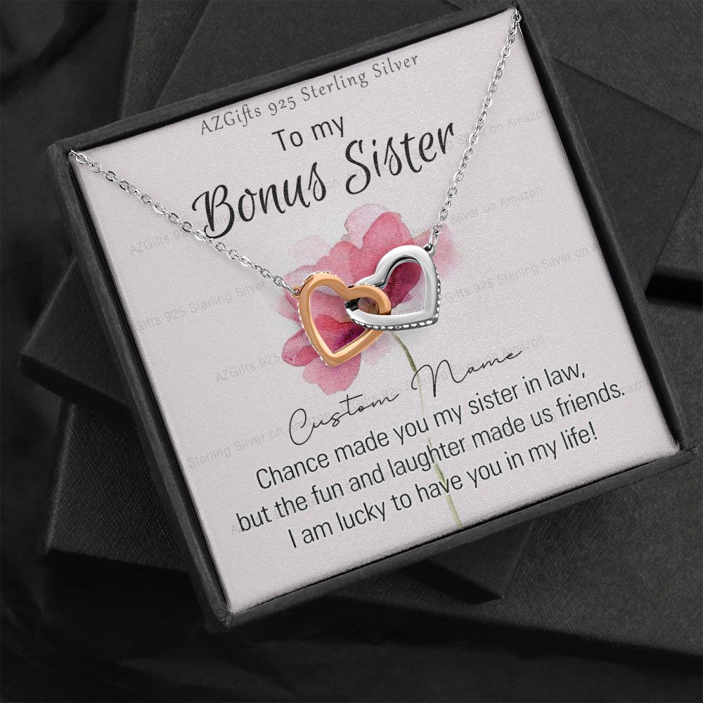 To my Bonus Sister Necklace Pendant for Sister in law Gift for Sister-in-Law Birthday Gift Idea for Her Sister of the Groom Necklace for Future Sister in Law Gift Interlocking Hearts Necklace