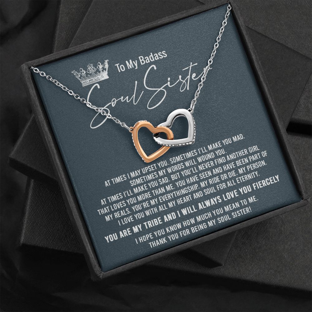 To My Badass Soul Sister Necklace Bestie BFF Gift Interlocking Hearts Necklace Interlocking Hearts Necklace