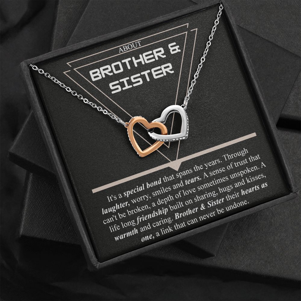 Brother & Sister Gift Necklace Cuban Link Chain Necklace Gift From Sister to Bro Interlocking Hearts Necklace