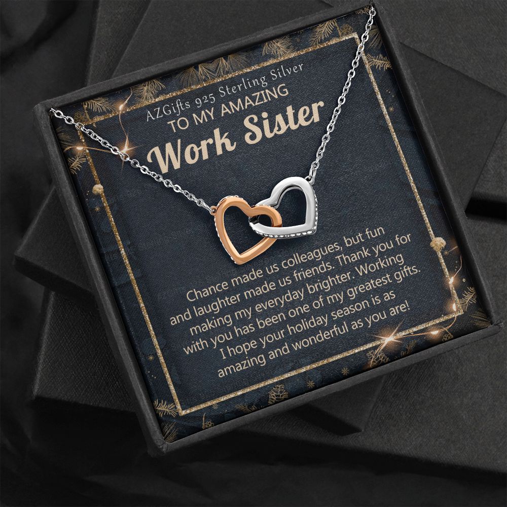 To My Work Sister Necklace Gift for Colleague Christmas Necklace for Work Sister from Co-Worker Christmas Pendant Gift for Colleague Christmas Jewelry Gift for Her Women 301 Interlocking Hearts Necklace