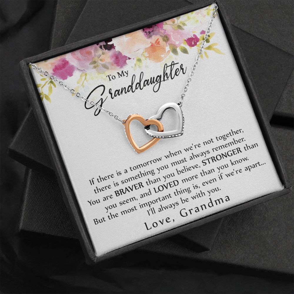 To My Granddaughter Love Knot Necklace, Graduation Gift For Girl From Grandma Interlocking Hearts Necklace