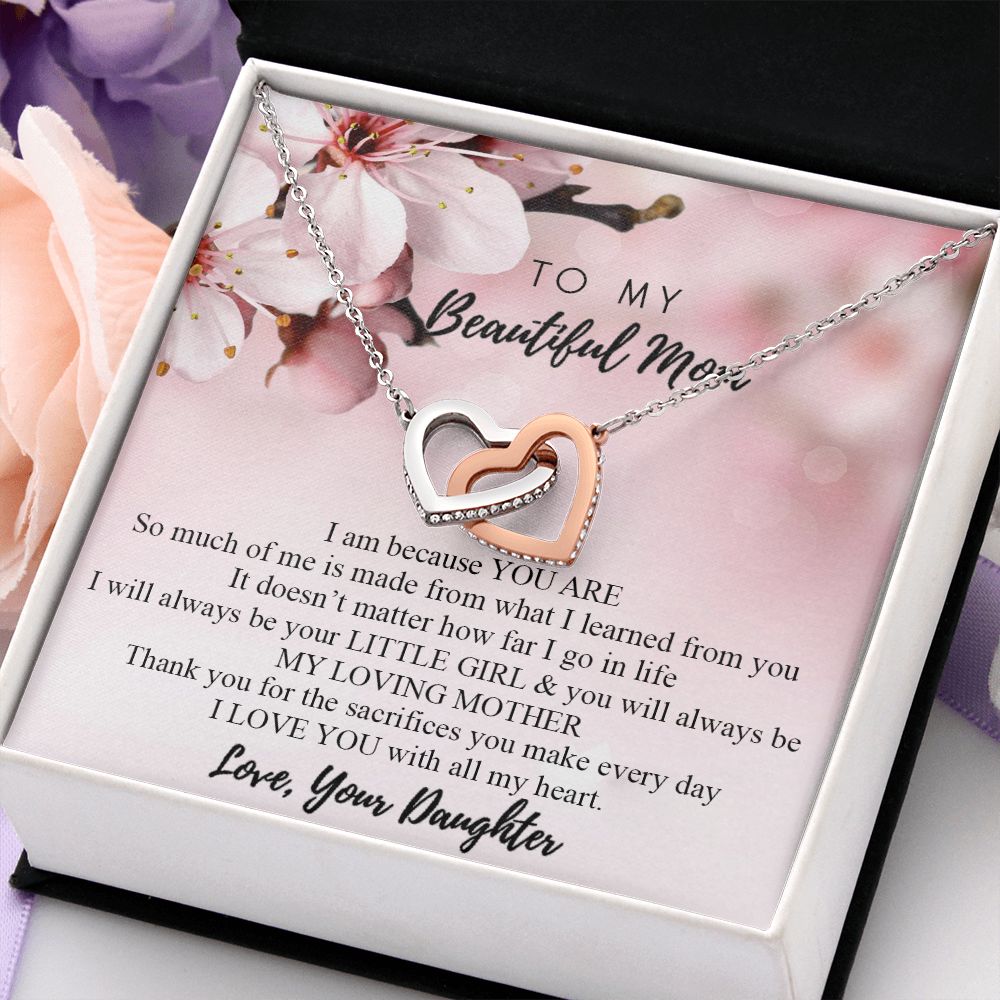 Mom Necklace Gifts for Mom from Daughter to Mom Gifts for Mothers Day from Daughter, To My Mom Necklace from Daughter to Mom Birthday Gifts Necklace with Message Card and Gift Box2246 Interlocking Hearts Necklace
