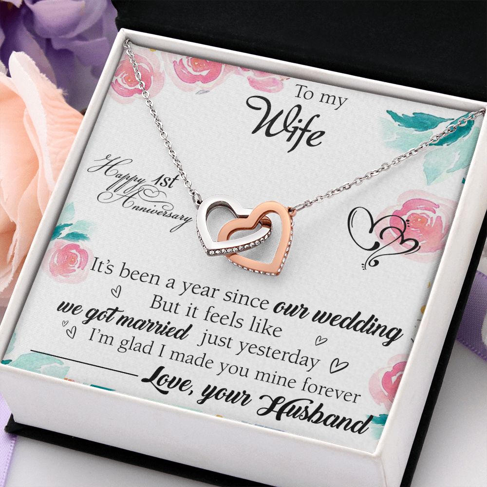 To My Wife Necklace, Wedding Anniversary Jewelry For Women, Necklace For Wife from Husband, Gift For Wife Birthday Gifts From Husband Necklace, Jewelry With Message Card In A Gift Box2 Interlocking Hearts Necklace
