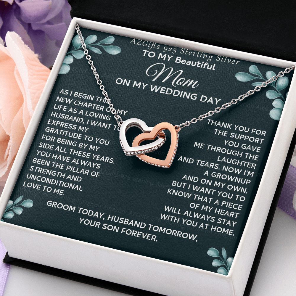 To My Beautiful Mom Necklace from Son, Gift for Mom, Gift from Son for Mother, Mother of Groom Gift, Necklace for Mother of Groom Wedding Day, To my Mom Necklace 301 Interlocking Hearts Necklace