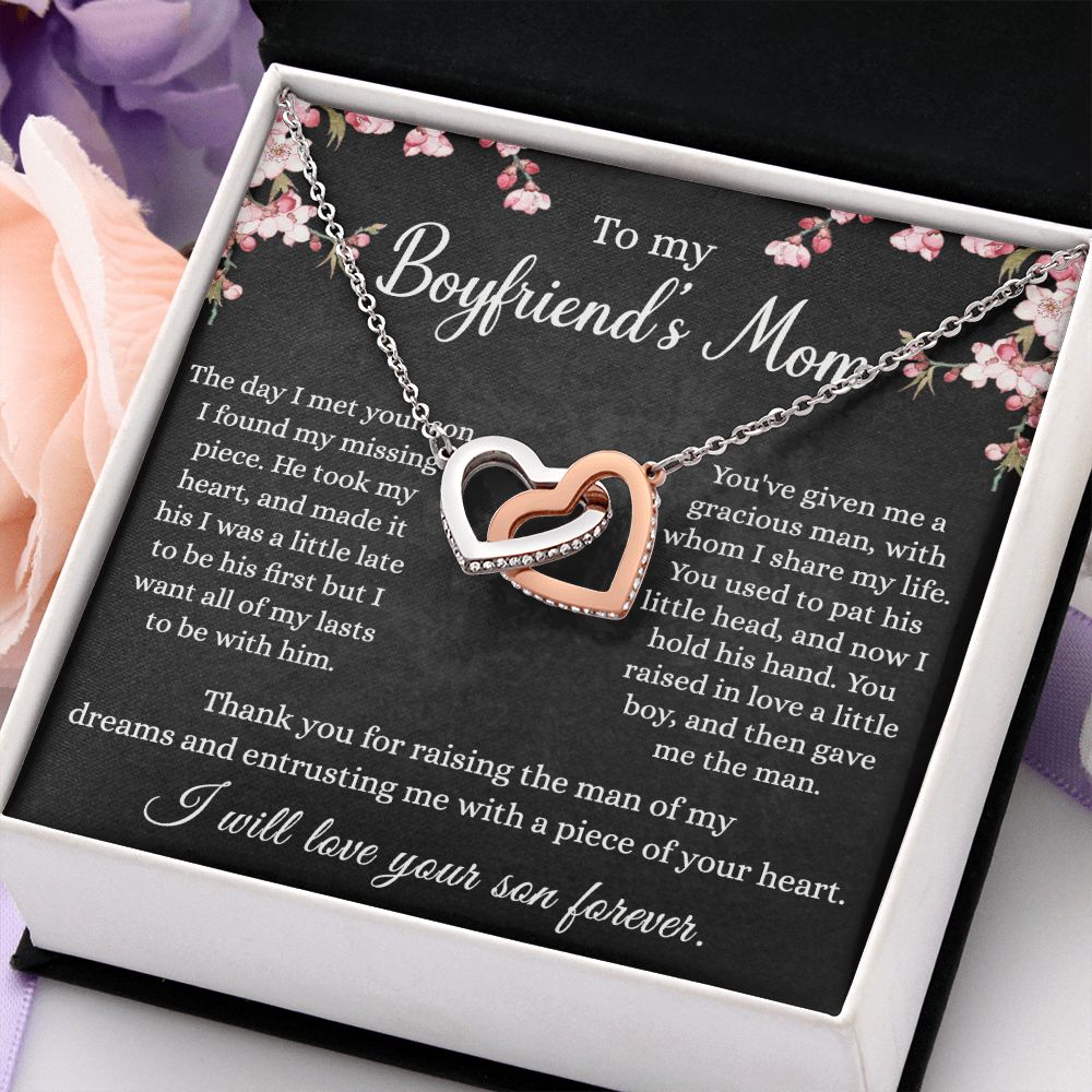 To My Boyfriends Mom Necklace - Jewelry Gifts For Boyfriends Mom, Mothers Day Gifts For Boyfriend'S Mom, To My Boyfriends Mom Gifts On Birthday,Mothers Day Thanksgiving, Valentines Interlocking Hearts Necklace