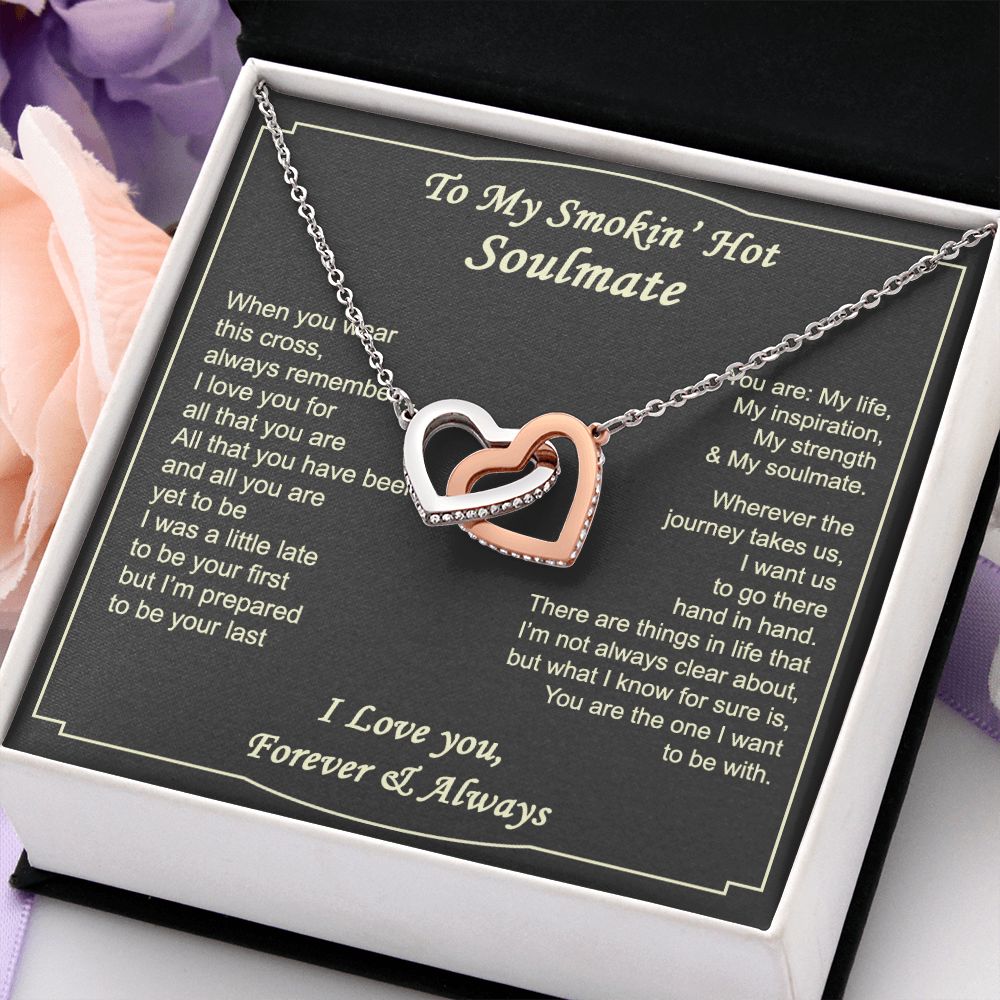 To My Smokin Hot Soulmate Necklace - Wife Gifts From Husband To My Wife Necklace, Gift for Her Romantic, Girlfriend Gifts Necklace for Wife from Men Includes Message Card and Gift Box 4 Interlocking Hearts Necklace