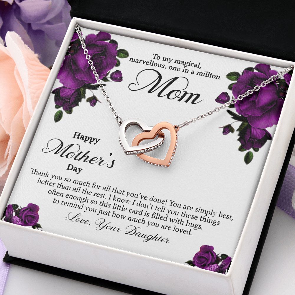 Mom Necklace Gifts for Mom from Daughter to Mom Gifts for Mothers Day from Daughter, To My Mom Necklace from Daughter to Mom Birthday Gifts Necklace with Message Card and Gift Box3 Interlocking Hearts Necklace