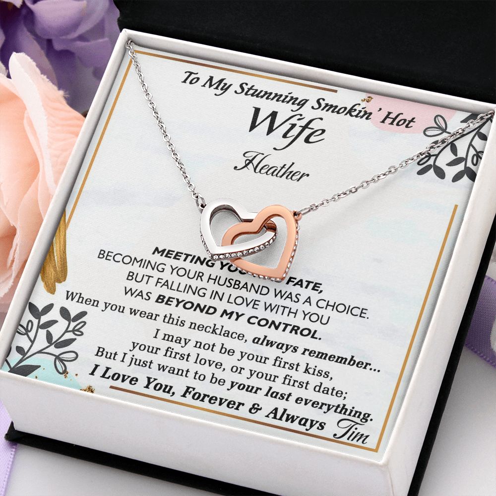 To My Wife Necklace from Husband, Personalized Necklace for Women, Luxury Necklace for Wife from Man Men, Wedding Anniversary Present For Wife, Beautiful Wife Jewelry Christmas Birthday Gift For Wife22 Interlocking Hearts Necklace