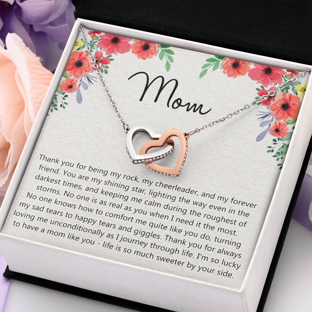 To My Mom Gift Necklace for Mother Daughter Jewelry, Thank You Mom Gift, Gift for Mom from Daughter to Mother Necklace Pendant Jewelry Box for Mom on Mother's Day Birthday Interlocking Hearts Necklace