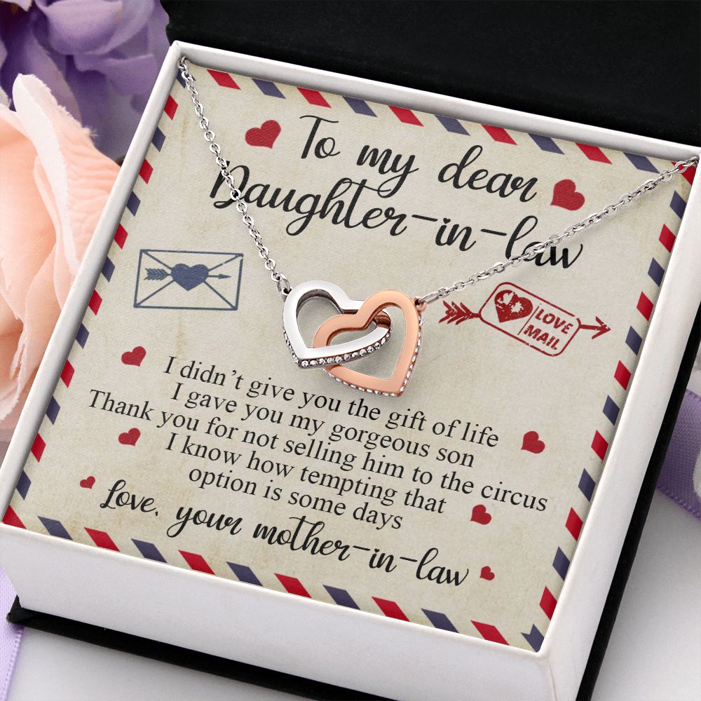To My Dear Daughter In Law Gift, Graduation Gift For Her, Love Knot Necklace Interlocking Hearts Necklace