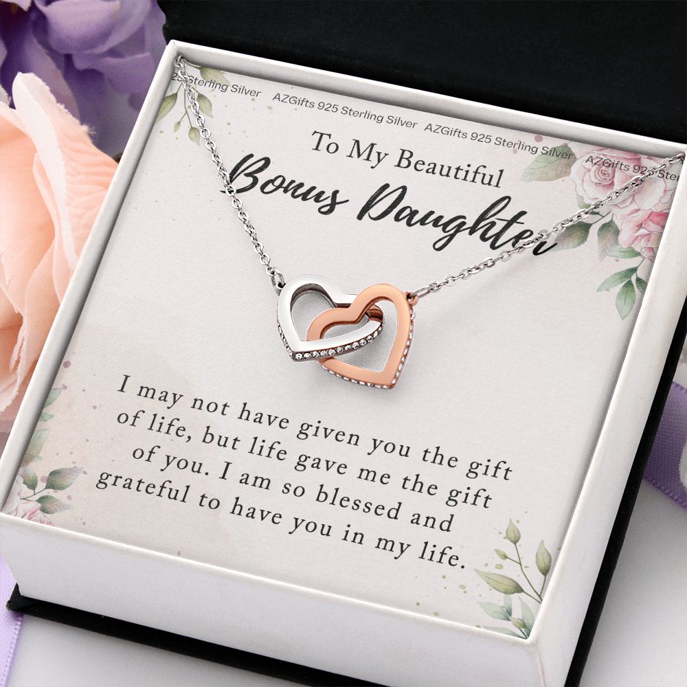 Personalized Gift - To My Bonus Daughter - Interlocking Hearts Necklace, Step daughter, Adopted daughter, daughter in law gift, future daughter, from step dad Interlocking Hearts Necklace