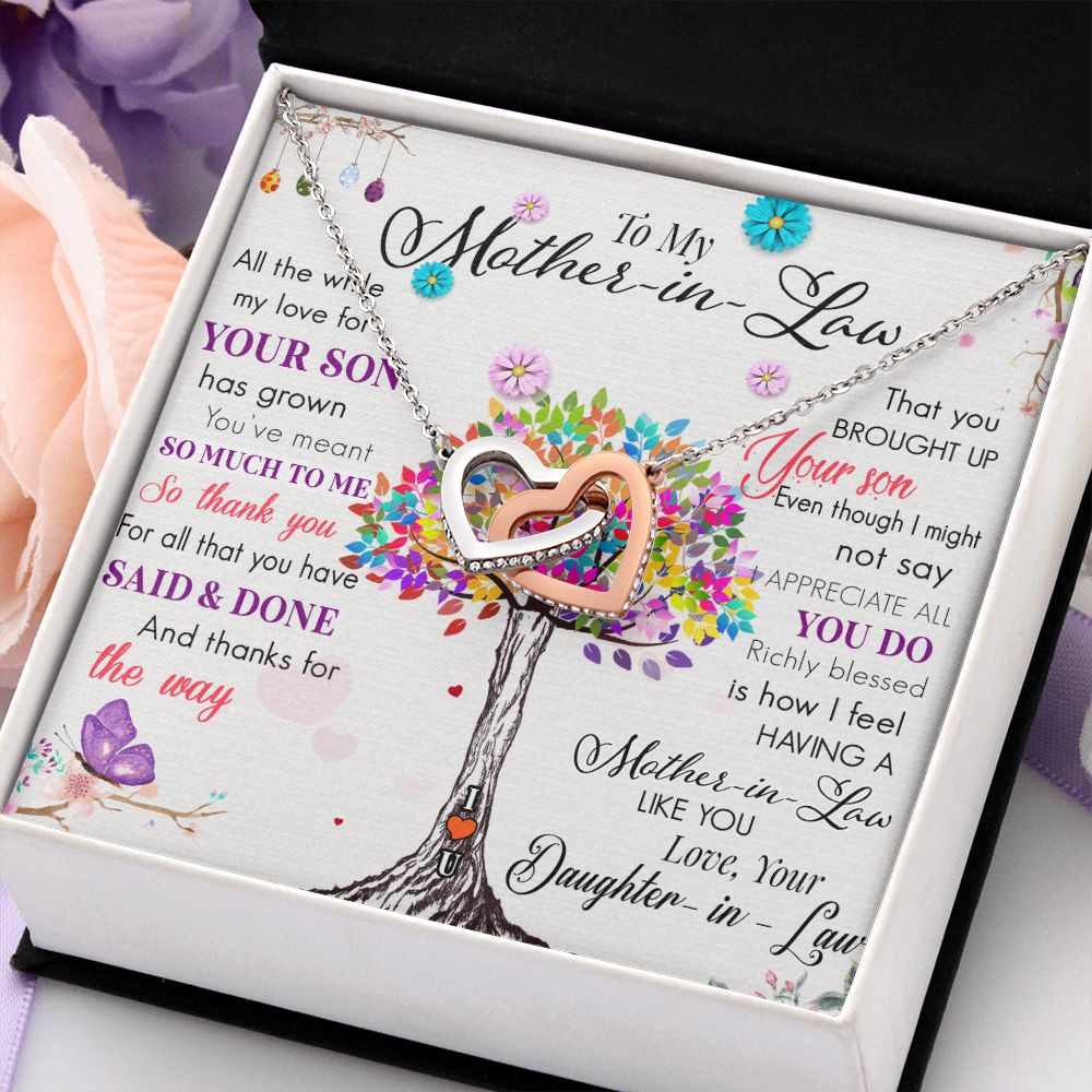 To My Mom Tree Necklace Pendant Gift From Daughter In Law Necklace Said And Done Gift For To Mom Happy Mother's Day Mother In Law Gift On Birthday Anniversary Gift 30821 Interlocking Hearts Necklace