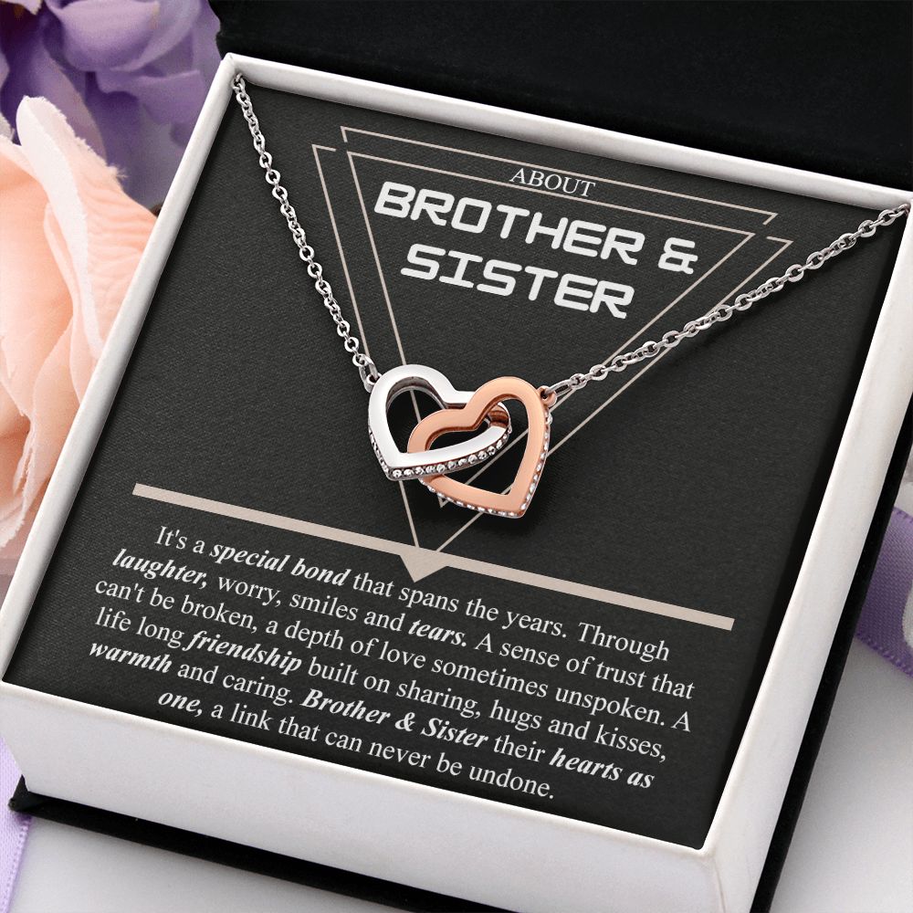 Brother & Sister Gift Necklace Cuban Link Chain Necklace Gift From Sister to Bro Interlocking Hearts Necklace