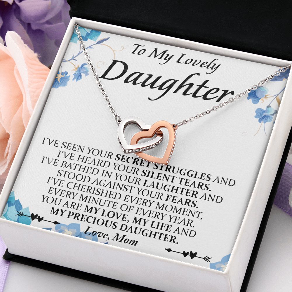 Mother and Daughter Necklace for Girls, To My Daughter Gift Necklace from Mom, Birthday Christmas Gift Graduation Gifts for Daughters, Jewelry Pendant Present for Daughter, Mother Daughter Gift 41 Interlocking Hearts Necklace