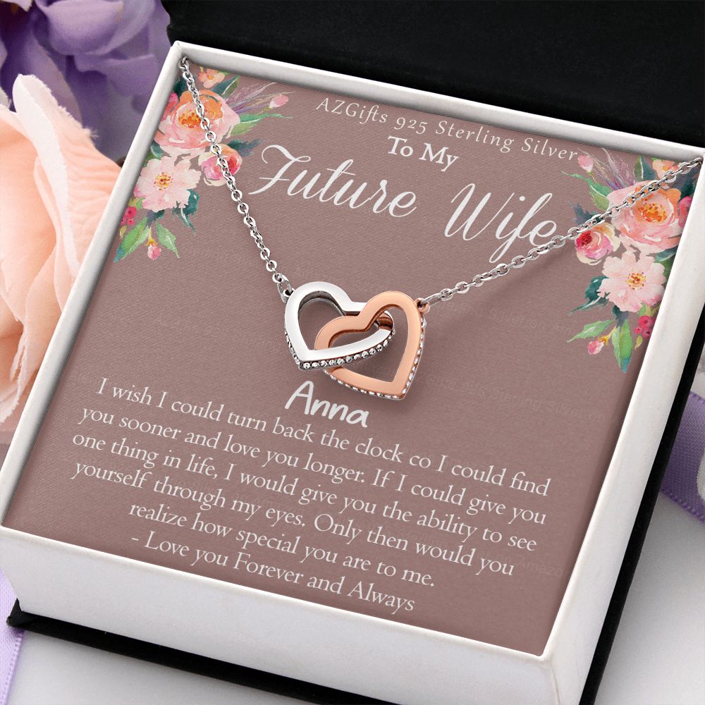 To My Future Wife Necklace from Future Husband Boyfriend Gift for Girlfriend Personalized Necklace Gift for Girlfriend Pendant Jewelry for Fiance Romantic Gifts For Her Interlocking Hearts Necklace