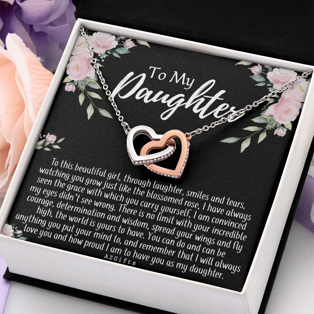 To My Daughter Gift Necklace from Mom, Mother and Daughter Necklace for Girls, Mother Daughter Gift Ideas, Jewelry Pendant For Her Interlocking Hearts Necklace